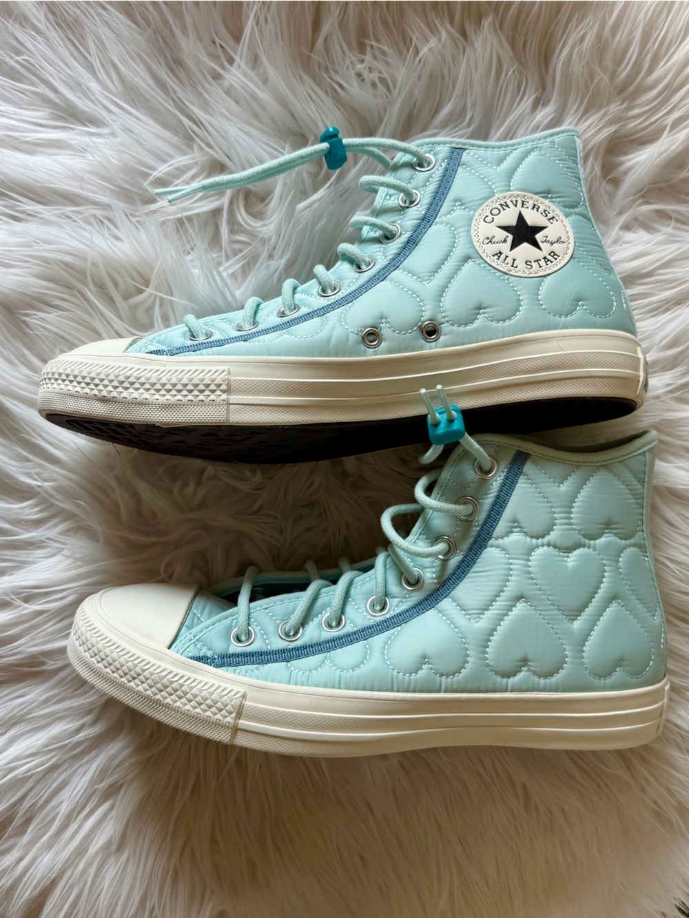 Converse Chuck Taylor Blue All Star Lift High Top Heart Quilt Sneakers - Picture 4 of 6